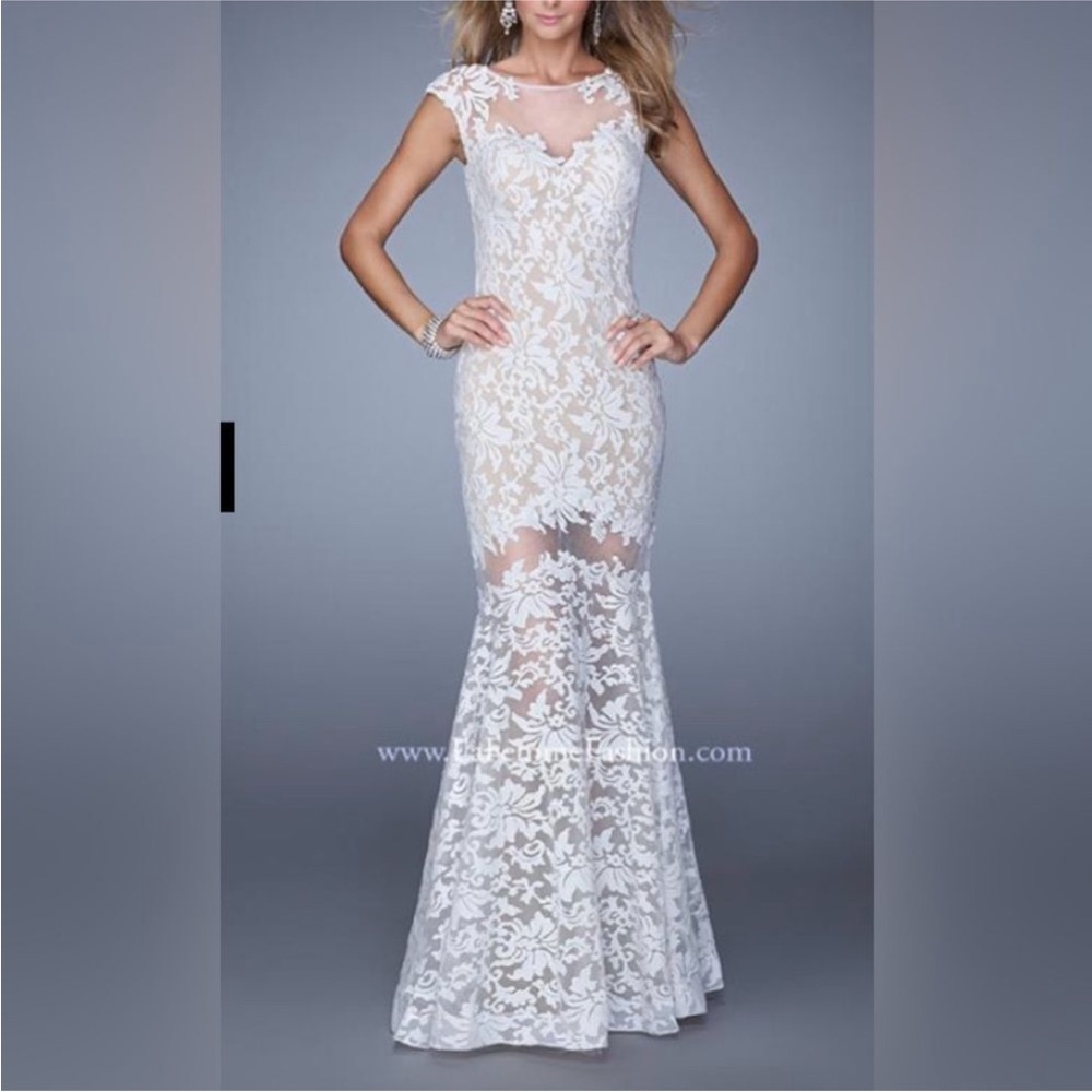 La Femme White Lace Wedding Dress